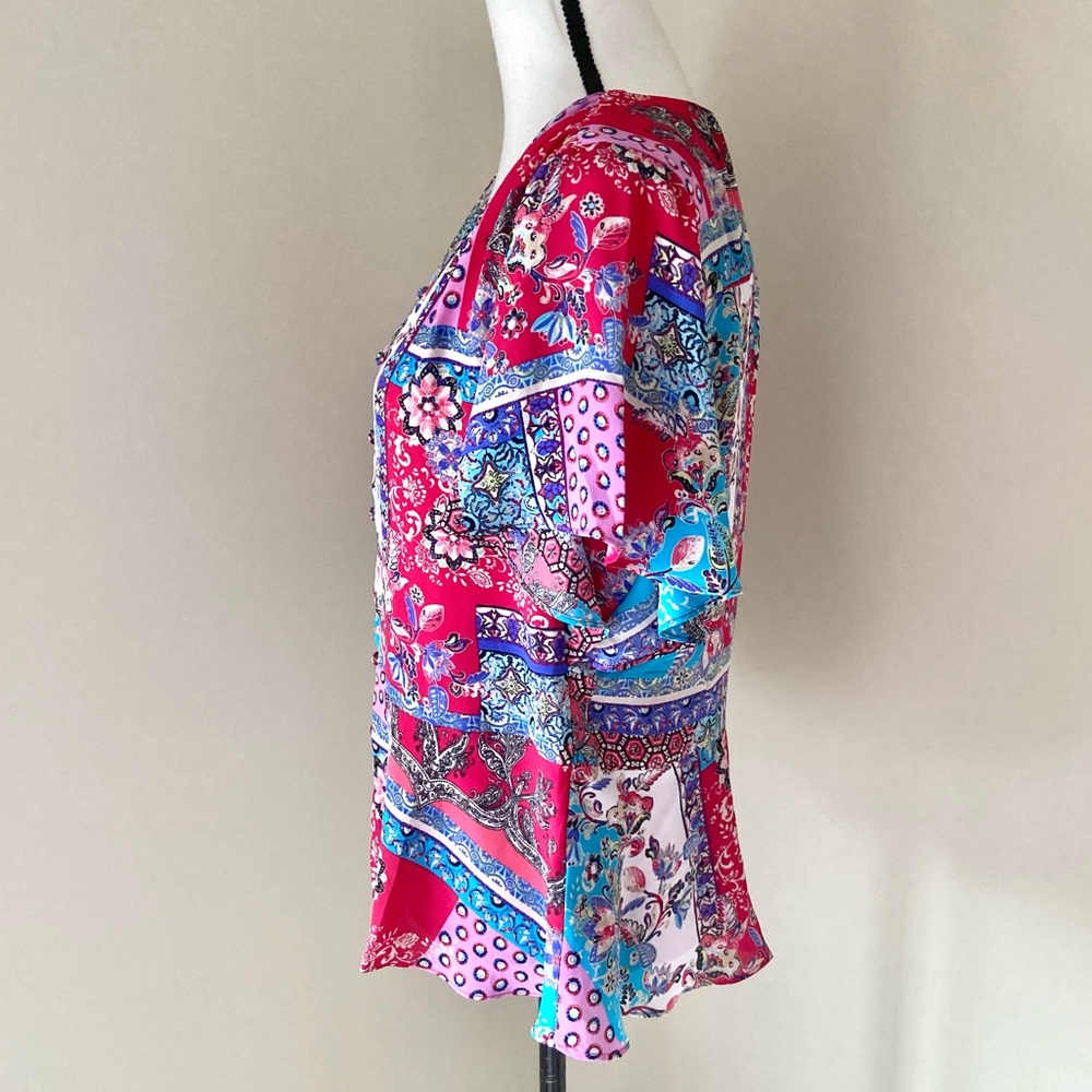 NWT Chico’s Patchwork Peplum Flutter-Sleeve Top S… - image 8